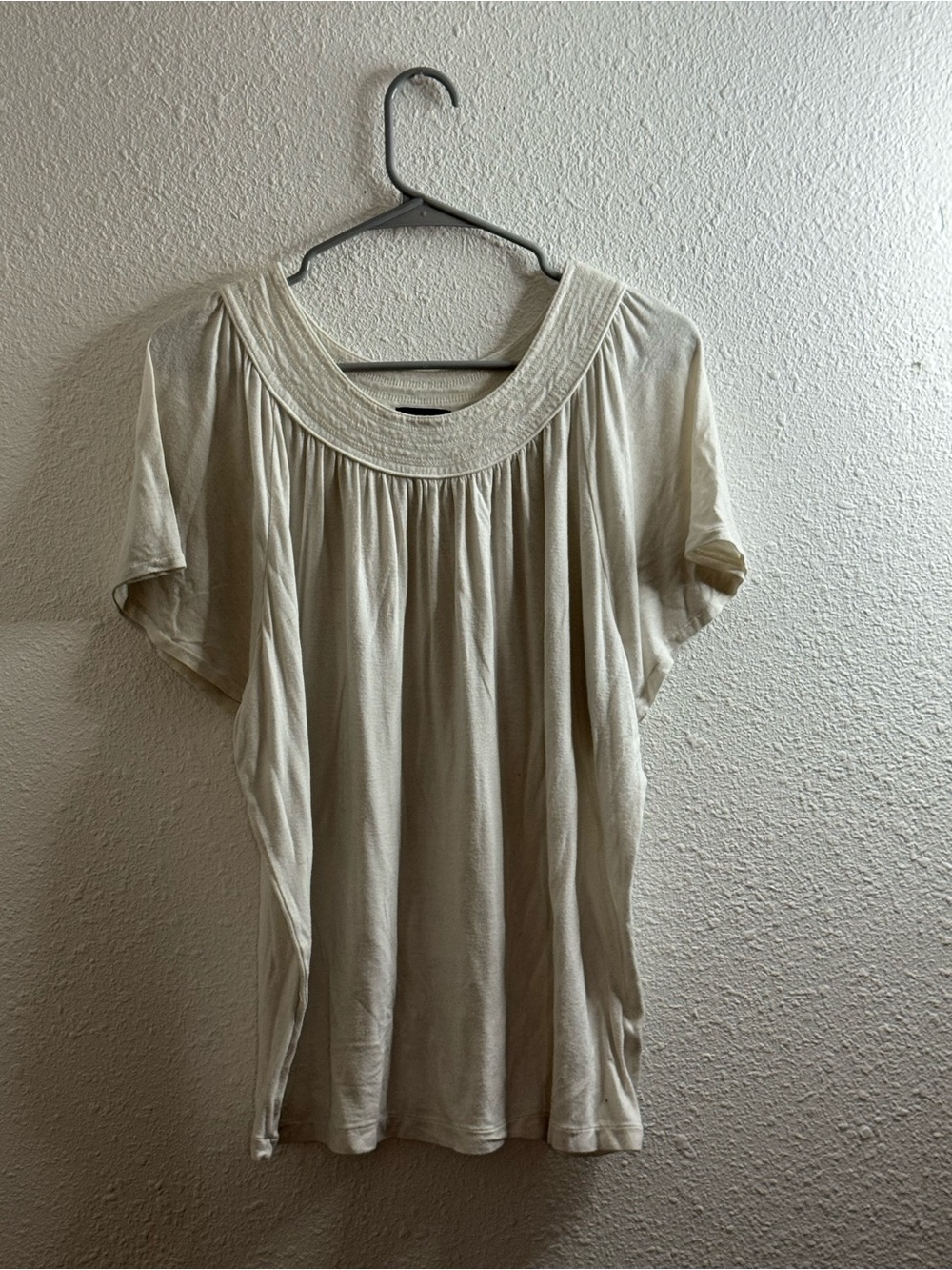 George Cream Short Sleeve Gathered Yoke Top